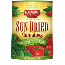 BELLA SUN LUCI: Sun Dried Tomatoes With Italian Basil Julienne Cut, 3 oz