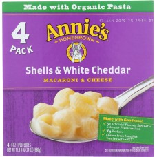 ANNIES HOMEGROWN: Shells & White Cheddar Macaroni & Cheese 4 Pack, 24 oz
