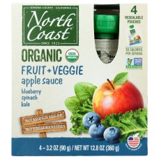NORTH COAST: Organic Apple Sauce Blueberry Spinach Kale Flavor, 4 ea