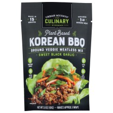 URBAN ACCENTS: Sweet Black Garlic Plant Based Korean Bbq Ground Veggie Meatless Mix, 3.6 oz