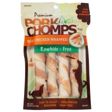 PORK CHOMPS: Premium Large Real Chicken Wrapped Twists Dog Treat, 4 ea