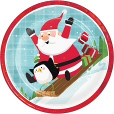 CREATIVE CONVERTING: Plates Disp Santa Penguin, 8 ea
