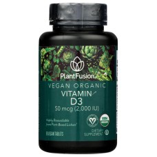 PLANTFUSION: Organic Vitamin D3 50 mcg 2000IU, 60 tb