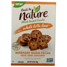 BACK TO NATURE: Plant Based Whole Lotta Love Rosemary Raisin Pecan Hemp Seed Crackers, 5.25 oz