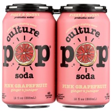 CULTURE POP: Pink Grapefruit Ginger & Juniper Probiotic Soda, 48 fo