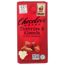 CHOCOLOVE: Cheries and Almonds In Dark Chocolate Bar, 3.2 oz CHOCOLOVE: Cheries and Almonds In Dark Chocolate Bar, 3.2 oz