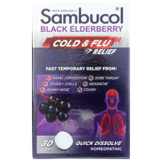 SAMBUCOL: Black Elderberry Homeopathic Cold and Flu Relief Tablets, 30 tb SAMBUCOL: Black Elderberry Homeopathic Cold and Flu Relief Tablets, 30 tb