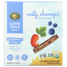 LOVE CHILD ORGANICS: Oaty Chomps Blueberry Carrot Snack Bar 5 Count, 4 oz LOVE CHILD ORGANICS: Oaty Chomps Blueberry Carrot Snack Bar 5 Count, 4 oz