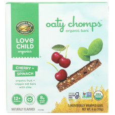 LOVE CHILD ORGANICS: Oaty Chomps Cherry Spinach Snack Bar 5 Count, 4 oz LOVE CHILD ORGANICS: Oaty Chomps Cherry Spinach Snack Bar 5 Count, 4 oz