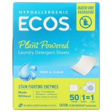 ECOS: Laundry Detergent Sheets Free and Clear, 50 ea