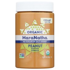 MARANATHA: Organic No Sugar or Salt Added No Stir Creamy Peanut Butter, 16 oz