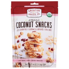 CREATIVE SNACKS: Organic Coconut Snacks With Cranberries Cashews Almonds and Chia Seeds, 4 oz