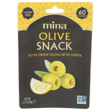 MINA: Pitted Green Olives With Lemon Snack, 2.11 oz