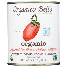 ORGANICO BELLO: Organic Premium Whole Peeled Tomatoes, 28 oz