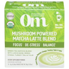 OM MUSHROOMS: Mushroom Matcha Latte Blend 10 Packets, 2.82 oz