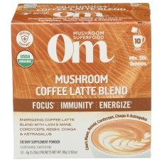 OM MUSHROOMS: Mushroom Coffee Latte 10 Packets, 2.82 oz
