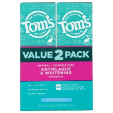 TOMS OF MAINE: Fluoride Free Antiplaque and Whitening Toothpaste Peppermint 2Pk, 9 oz