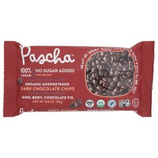 PASCHA: 100 Percent Cacao Organic Vegan Unsweetened Dark Chocolate Chips, 8.8 oz