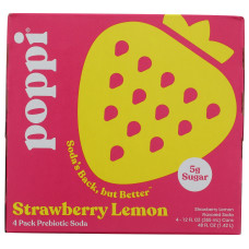 POPPI: Strawberry Lemon Prebiotic Soda 4 Count, 48 fo