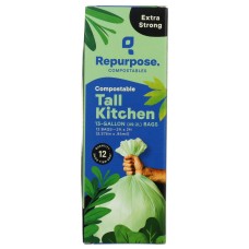 REPURPOSE: Compostable Tall Kitchen Bag 13gallon, 12 ea