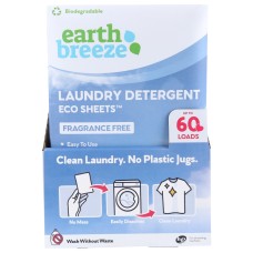 EARTH BREEZE: Laundry Detergent Eco Sheets Fragrance Free, 60 ea