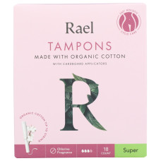 RAEL: Super Organic Cotton Tampons with Applicator, 18 pc