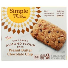 SIMPLE MILLS: Peanut Butter Chocolate Chip Soft Baked Bars, 5.99 oz
