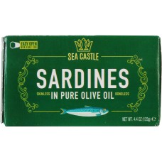 SEA CASTLE: Skinless and Boneless Sardines in Pure Olive Oil, 4.4 oz