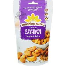 SUNSHINE NUT COMPANY: Whole Roasted Cashews Sugar and Spice, 7 oz
