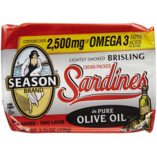 SEASONS: Crosspack Sardines Brisling in Pure Olive Oil, 3.75 oz