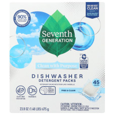 SEVENTH GENERATION: Dishwasher Detergent Free and Clear, 45 pc SEVENTH GENERATION: Dishwasher Detergent Free and Clear, 45 pc