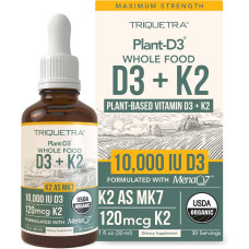 TRIQUETRA HEALTH: Vitamin D3 Plus K2 10000 IU Plant Based Supplement, 1 oz TRIQUETRA HEALTH: Vitamin D3 Plus K2 10000 IU Plant Based Supplement, 1 oz