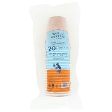 WORLD CENTRIC: Compostable Paper Cups 12oz, 20 pc