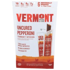 VERMONT SMOKE: Uncured Pepperoni Turkey Sticks 6Ct, 6 oz