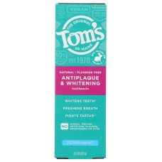 TOMS OF MAINE: Fluoride Free Antiplaque and Whitening Toothpaste Peppermint, 4.5 oz