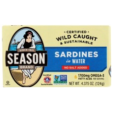 SEASONS: Sardines In Water No Salt Added, 4.375 oz