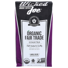 WICKED JOE COFFEE: Organic Fair Trade Sumatra Whole Bean Coffee Medium Roast, 12 oz