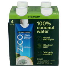 ZICO: 100 Percent Coconut Water 4 Count, 44.64 fo