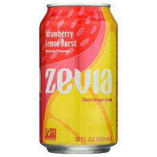 ZEVIA: Strawberry Lemon Burst Zero Sugar Soda, 12 fo